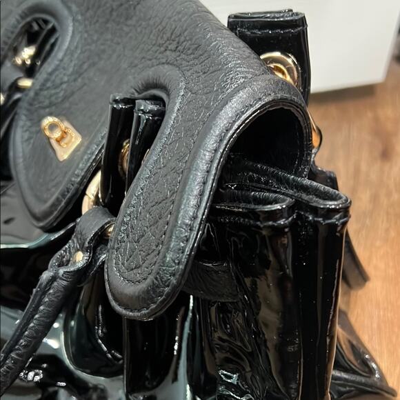 Moschino Black Satchel with Glossy Finish and Gold Hardware - Picture 9 of 14